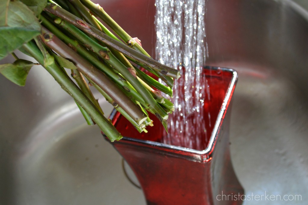 cutting stems off fresh flowers