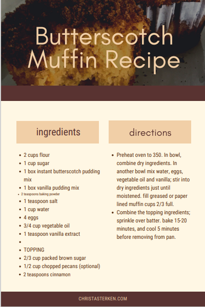 Butterscotch Muffin Recipe card printable pdf