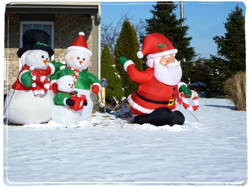 blow up santa and snowmen