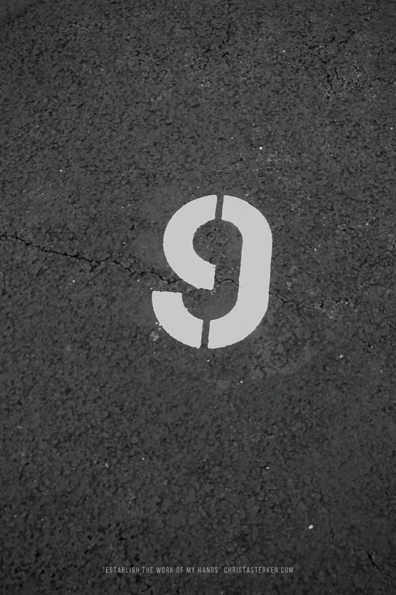 the number 9 in a parking lot