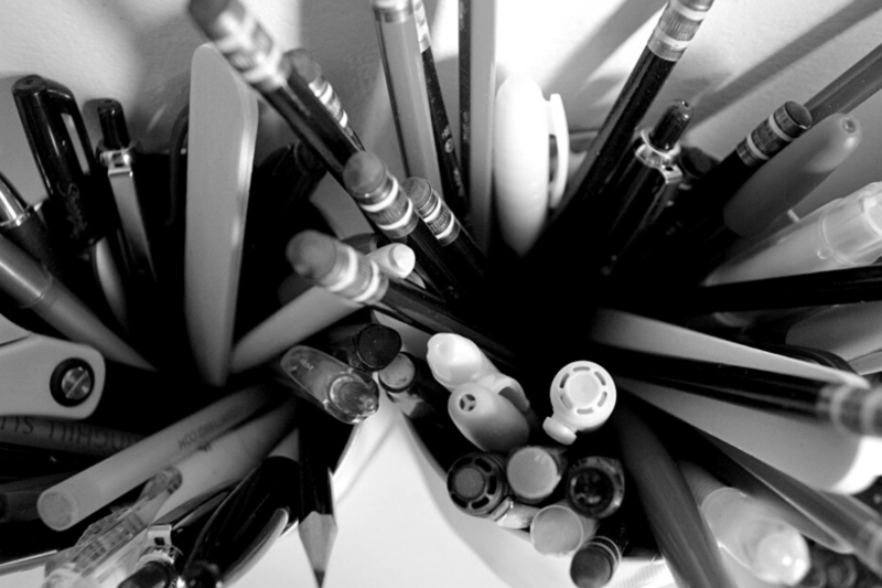 pencil cups on a desk