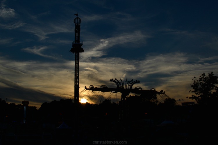 sunset over midway at state fair