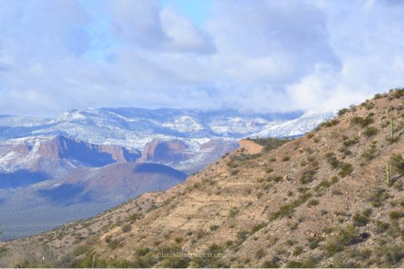 snow in distant mountains