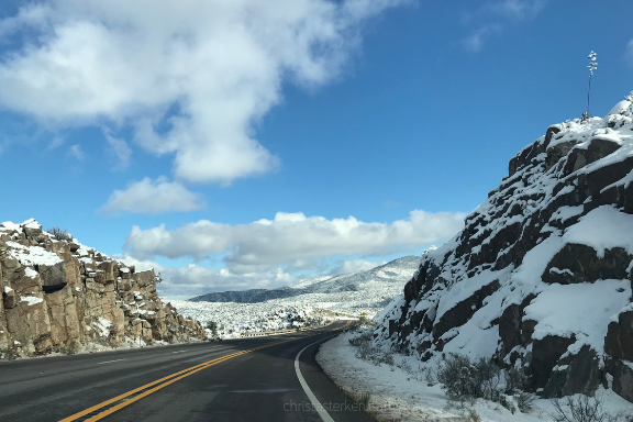 snow on desert road