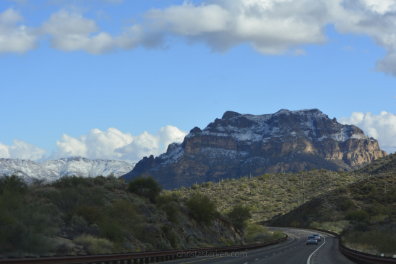 snow on distant mountain