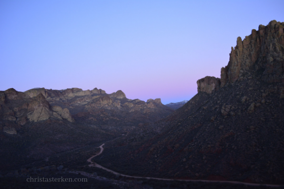 blue dusk sky over apache trail