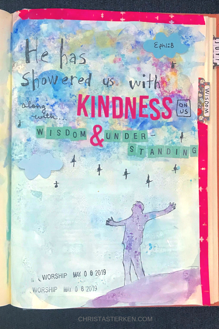 Bible journaling with watercolors and salt technique 