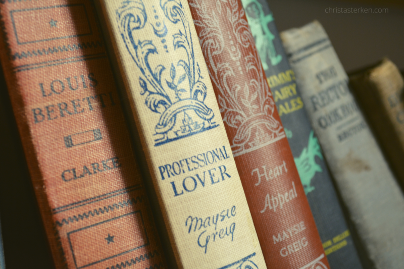 vintage books on shelf