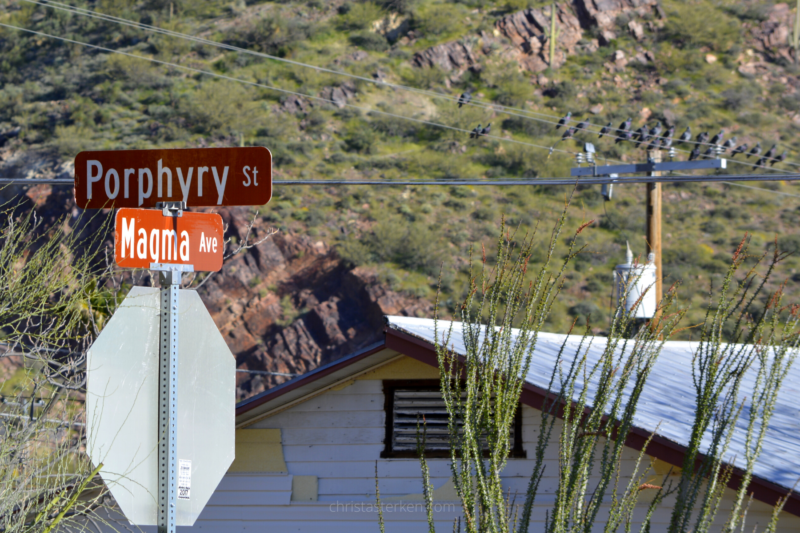 corner street sign in mining town