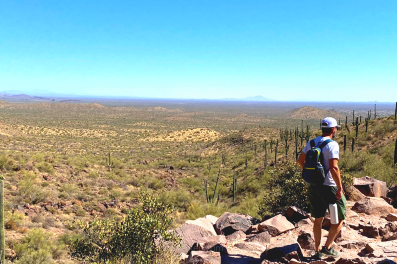 man hiking in the desert