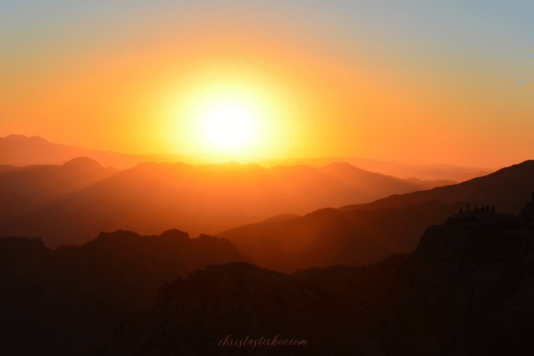Mt. Lemmon desert sunset with golden sky and silhouetted trees, Arizona photography”